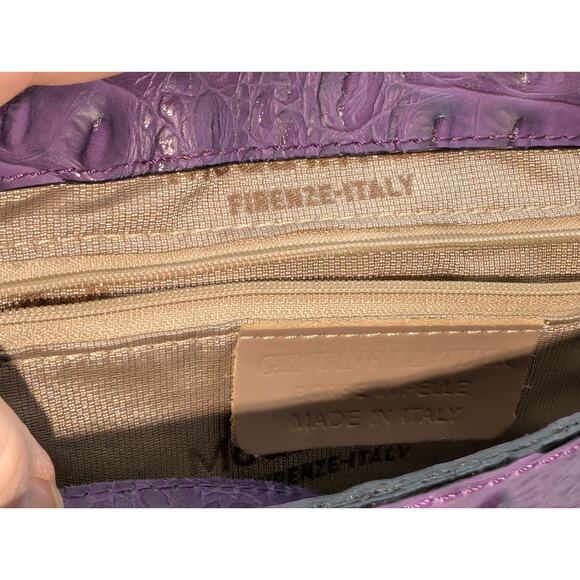 Firenze Italy Purple Leather Croc Embossed Long Strap/Short Strap Shoulder Bag - Picture 10 of 16